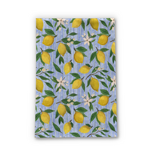 Load image into Gallery viewer, Lemons, Flowers and Stripes Tea Towel