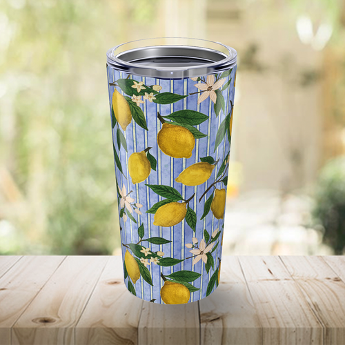Lemons, Flowers and Stripes Travel Mug