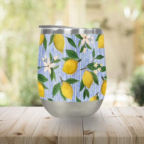 Lemons, Flowers and Stripes Wine Tumbler