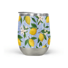 Load image into Gallery viewer, Lemons, Flowers and Stripes Wine Tumbler