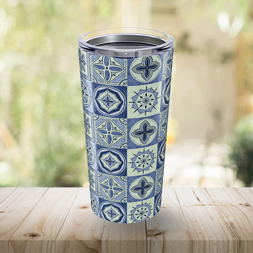 Mediterranean Blue Tile Travel Mug