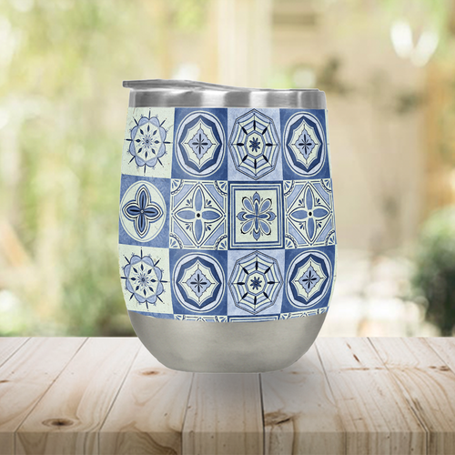 Mediterranean Blue Tile Wine Tumbler