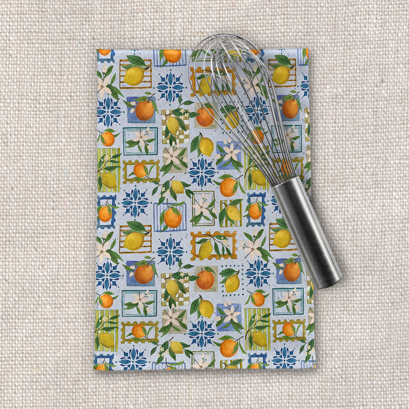 Mediterranean Stamps Tea Towel