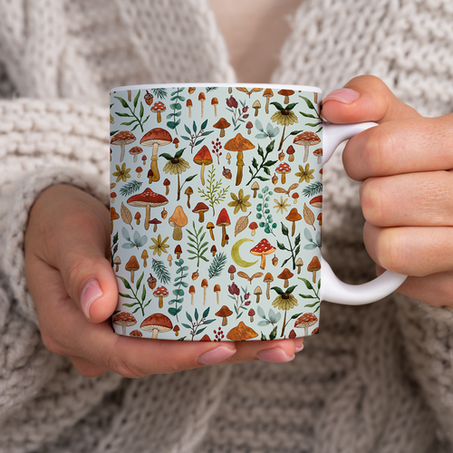 Botanical Mushroom Forest Pattern - Mug