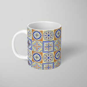 Orange and Blue Tile Pattern - Mug