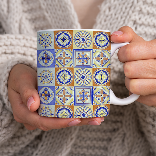 Orange and Blue Tile Pattern - Mug