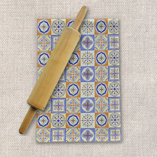 Orange and Blue Tile Tea Towel