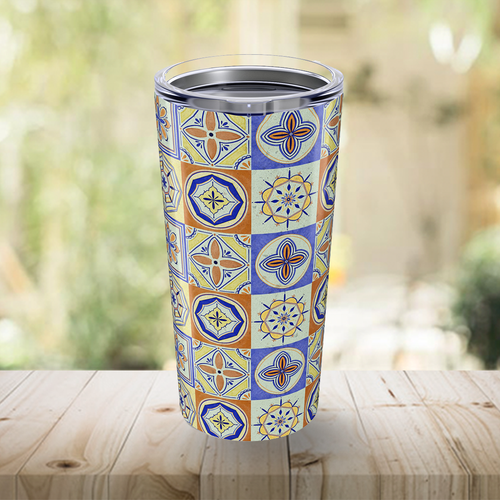 Orange and Blue Tile Travel Mug