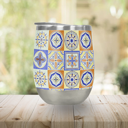Orange and Blue Tile Wine Tumbler