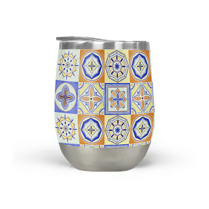 Orange and Blue Tile Wine Tumbler