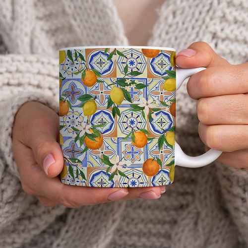 Orange and Lemon Tile Pattern - Mug