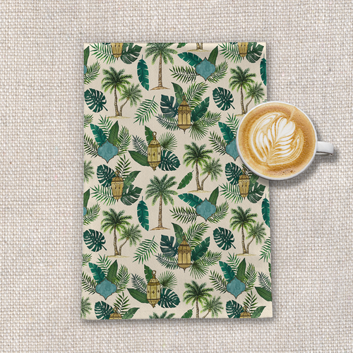 Palms and Lanterns Tea Towel
