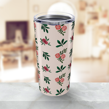 Load image into Gallery viewer, Pink Roses and Leaves Travel Mug