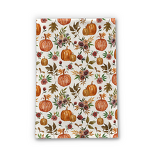 Load image into Gallery viewer, Pumpkin and Fall Flowers Tea Towel