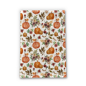 Pumpkin and Fall Flowers Tea Towel