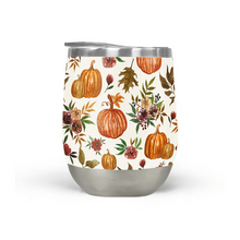 Load image into Gallery viewer, Pumpkin and Fall Flowers Stemless Wine Tumbler