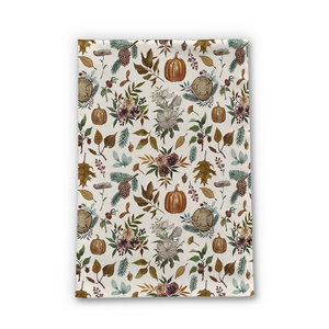 Pumpkins, Flowers and Fall Foliage Tea Towel