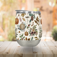 Load image into Gallery viewer, Pumpkins, Flowers and Fall Foliage Stemless Wine Tumbler