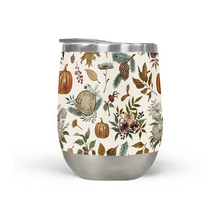 Load image into Gallery viewer, Pumpkins, Flowers and Fall Foliage Stemless Wine Tumbler