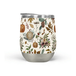 Pumpkins, Flowers and Fall Foliage Stemless Wine Tumbler