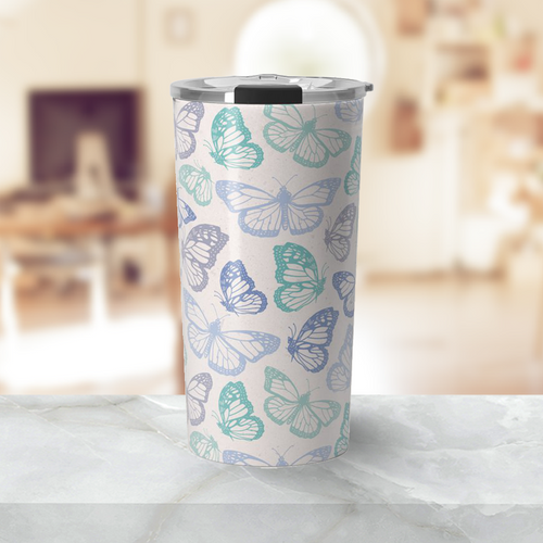 Purple and Green Butterfly Travel Mug