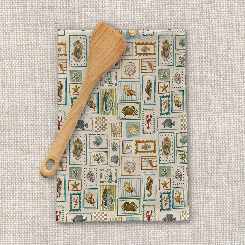 Seaside Stamps Tea Towel