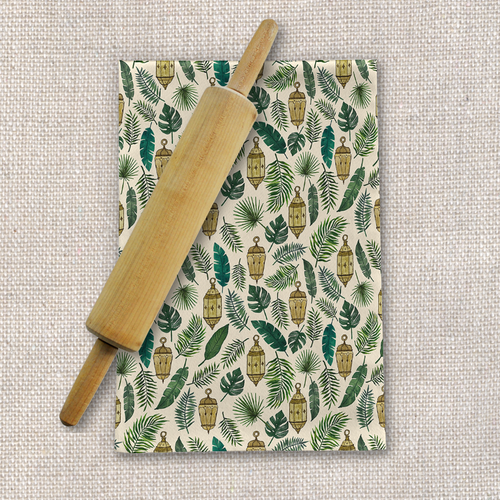 Tropical Lanterns and Leaves Tea Towel