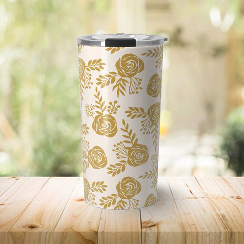 Warm Gold Floral Travel Mug
