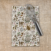 Load image into Gallery viewer, Watercolor Fall Leaves and Flowers Tea Towel