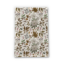 Load image into Gallery viewer, Watercolor Fall Leaves and Flowers Tea Towel