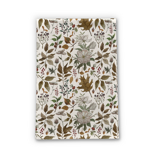 Watercolor Fall Leaves and Flowers Tea Towel