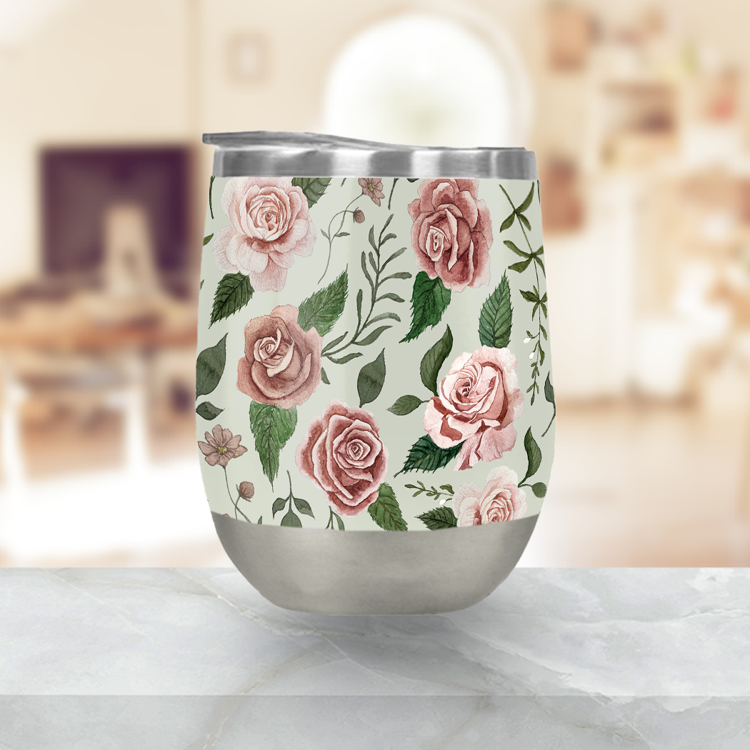 Wild Flower Rose Stemless Wine Tumbler