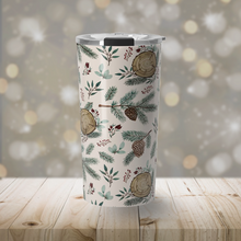 Load image into Gallery viewer, Winter Branches, Berries and Pine Cones Travel Mug