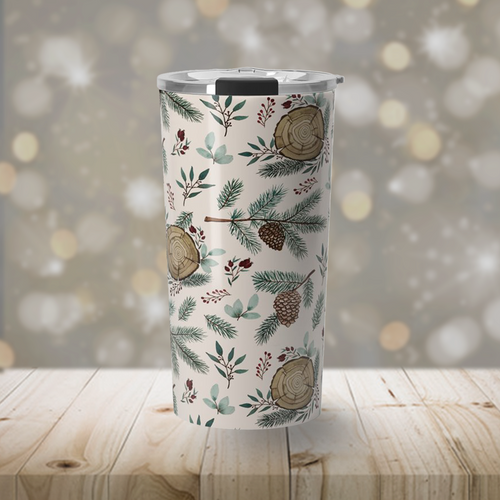 Winter Branches, Berries and Pine Cones Travel Mug