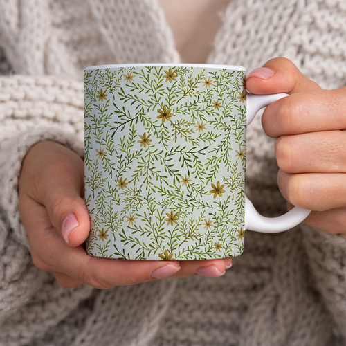 Yellow Flowers and Branches Pattern - Mug