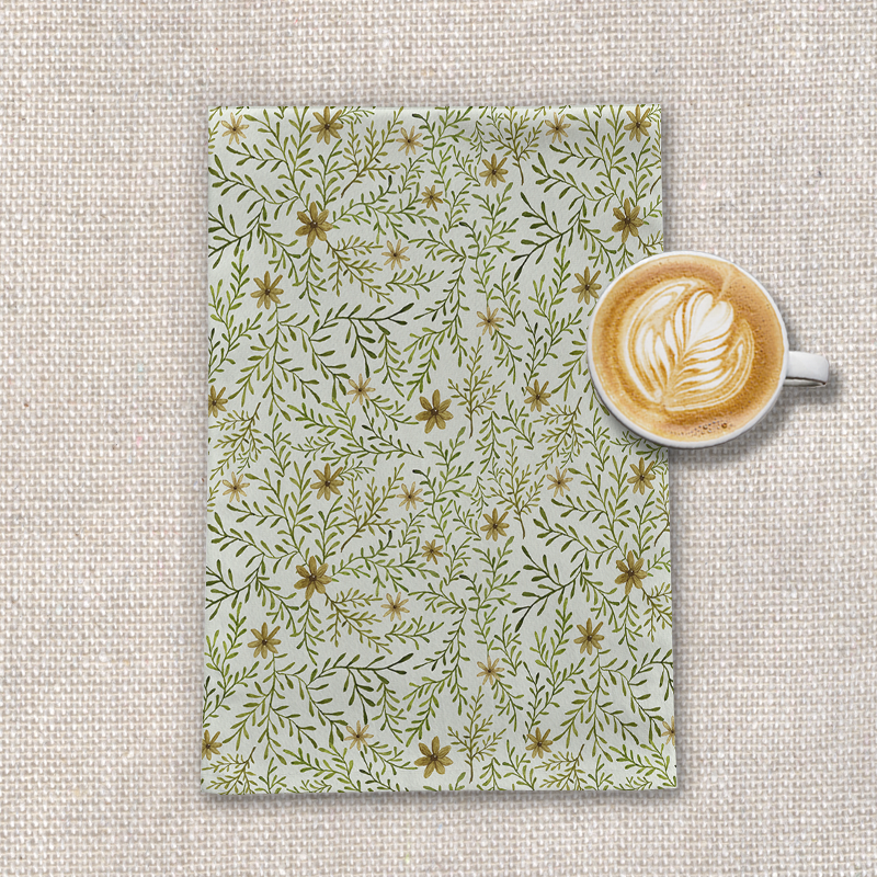 Yellow Flowers and Branches Tea Towel
