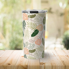 Load image into Gallery viewer, Yellow and Green Tropical Floral Pattern Travel Mug