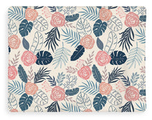 Load image into Gallery viewer, Blue and Blush Tropical Floral Pattern - Blanket