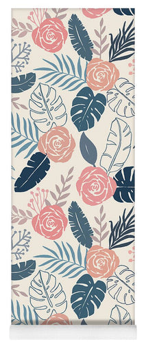 Blue and Blush Tropical Floral Pattern - Yoga Mat