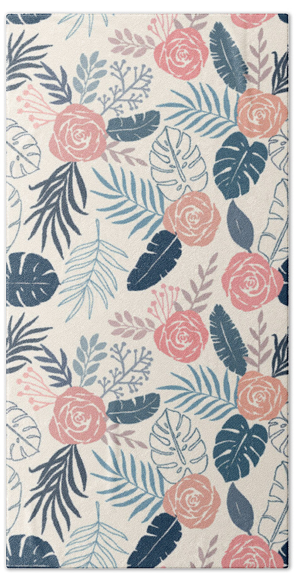 Blue and Blush Tropical Floral Pattern - Beach Towel