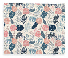 Load image into Gallery viewer, Blue and Blush Tropical Floral Pattern - Blanket