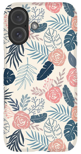 Blue and Blush Tropical Floral Pattern - Phone Case