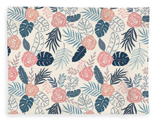 Load image into Gallery viewer, Blue and Blush Tropical Floral Pattern - Blanket