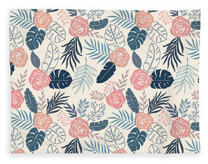 Blue and Blush Tropical Floral Pattern - Blanket