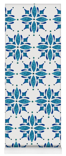 Blue Watercolor Tile Pattern - Yoga Mat