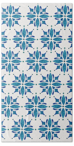 Blue Watercolor Tile Pattern - Beach Towel