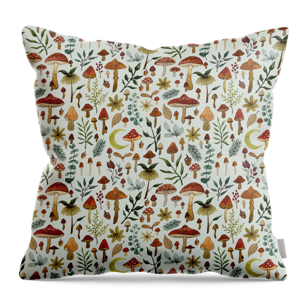Botanical Mushroom Forest Pattern - Throw Pillow