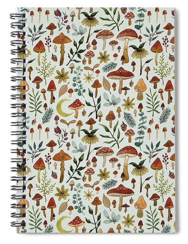 Botanical Mushroom Forest Pattern - Spiral Notebook