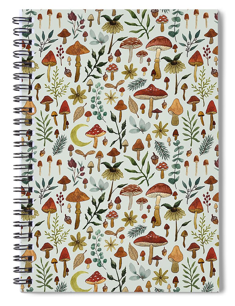 Botanical Mushroom Forest Pattern - Spiral Notebook