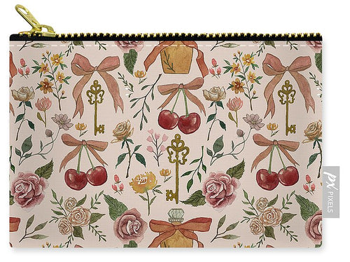 Bows, Flowers and Cherries Pattern - Zip Pouch